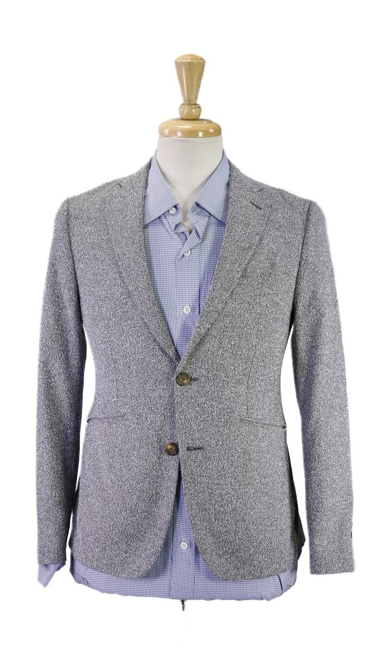 Indochino Gray Tweed Wool Cotton 2-Btn Slim Fit Blazer Jacket 34S